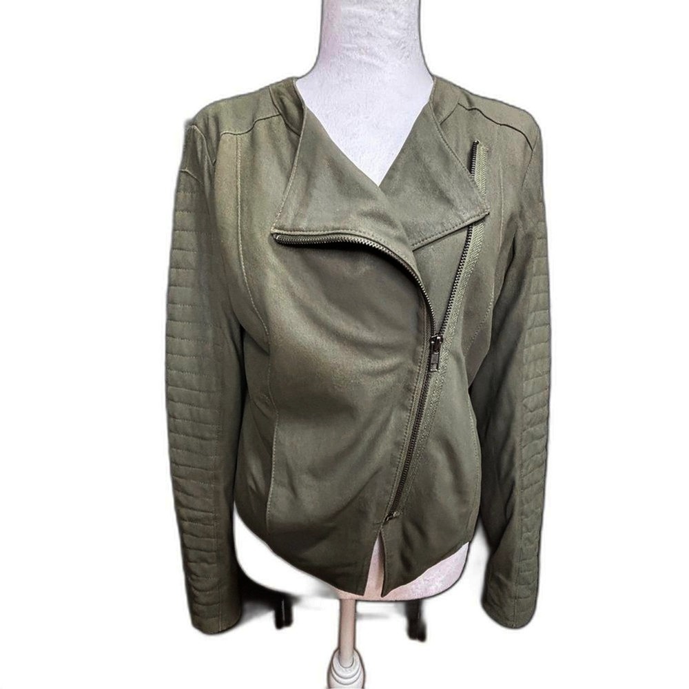 cupcakes and cashmere Moto Jacket Green Leather Quilted Asymmetric Zip‎ Biker M